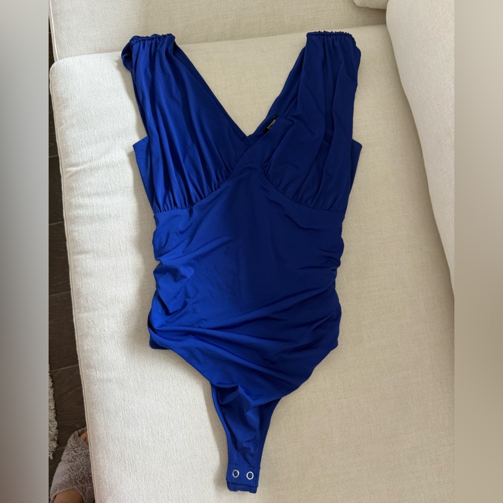 Brand new Express Blue Ruched Wrap Bodysuit